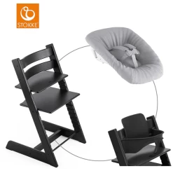 STOKKE® Mega Tripp Trapp® Set Hochstuhl Oak Schwarz Inkl. Newborn Set™ Grey Und Baby Set Schwarz