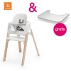 STOKKE® Steps™ Hochstuhl Weiß Buche Natur Inkl. Baby Set Weiß + Gratis Tray Weiß