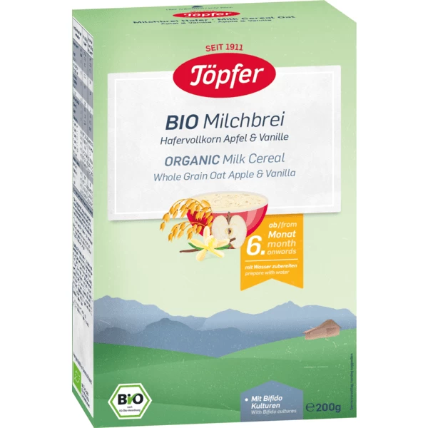 Töpfer Bio-Milchbrei Hafervollkorn Apfel & Vanille 200 G Ab Dem 6. Monat 3 Töpfer Bio-Milchbrei Hafervollkorn Apfel & Vanille 200 G Ab Dem 6. Monat